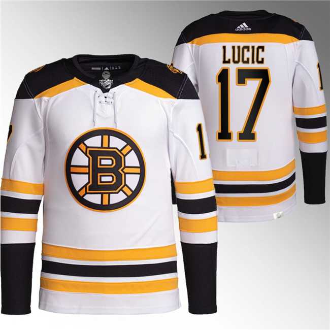 Mens Boston Bruins #17 Milan Lucic White Stitched Jersey